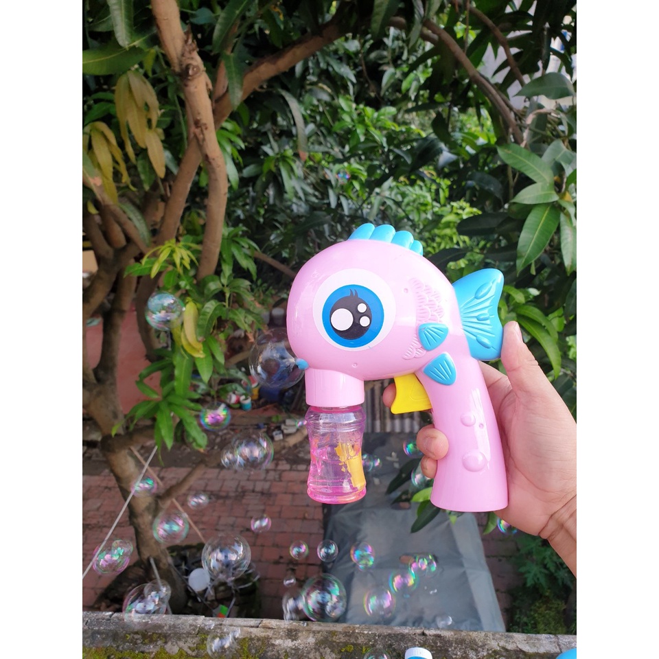 Đồ chơi súng bắn bong bóng Không Cần Pin hình con Cá kèm 2 lọ Xà Phòng