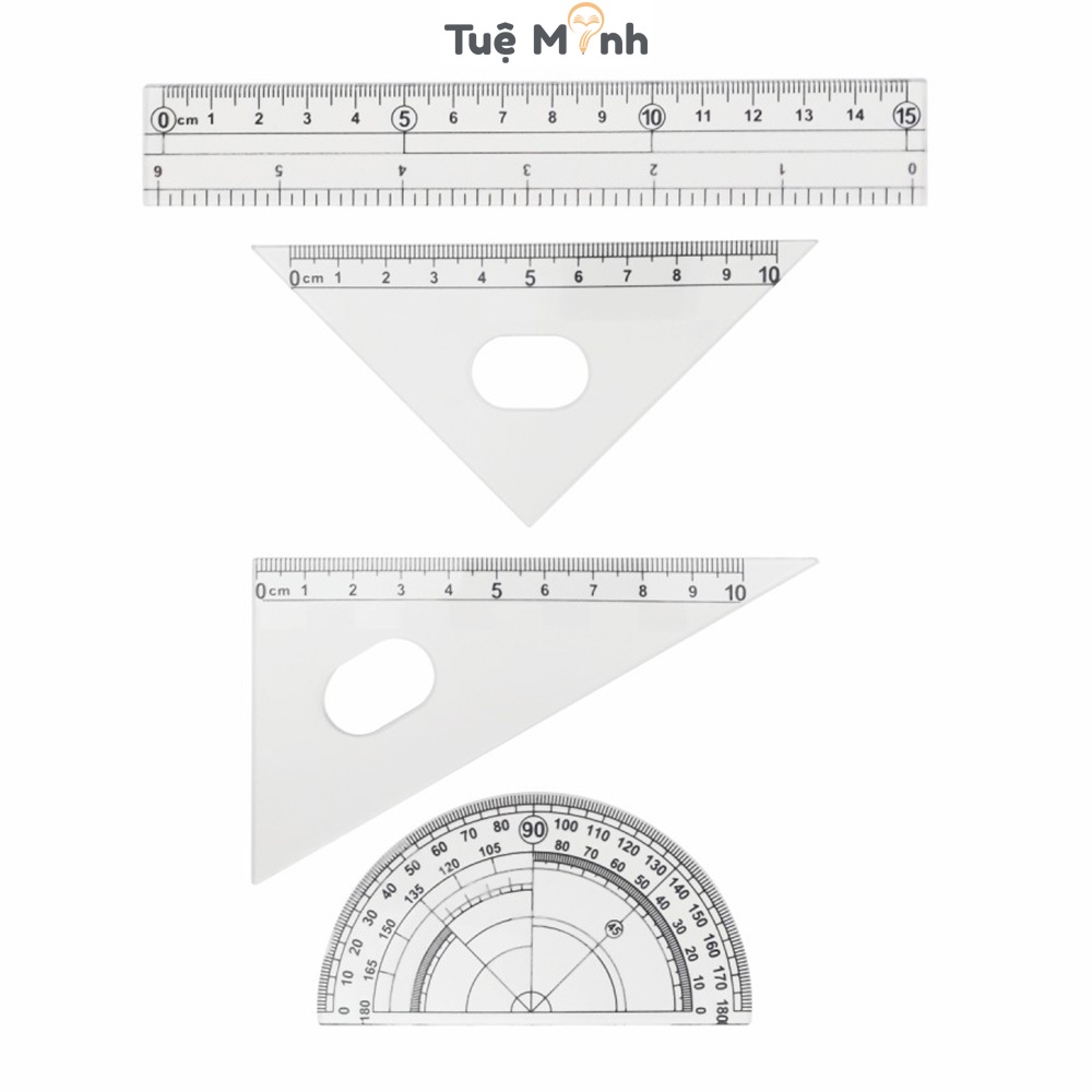 Bộ thước kẻ ê ke 4 món gồm thước dài, thước eke, đo góc Klong MS 437 phù hợp cho học sinh, văn phòng