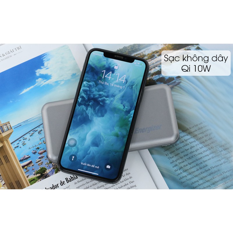 Sạc Dự Phòng Không Dây Polymer 10.000mAh Type C PD QC3.0 Energizer QE10007PQ Xám (no box)