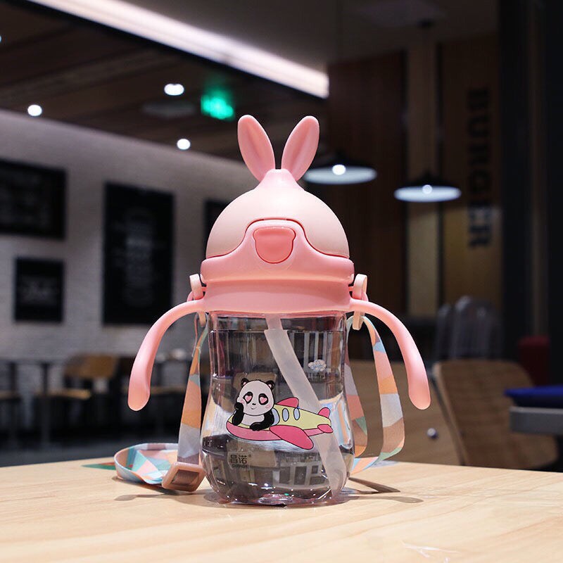 Bình Tập Uống Nước Cho Bé Có Dây Đeo 280ml Hình Tai Thỏ