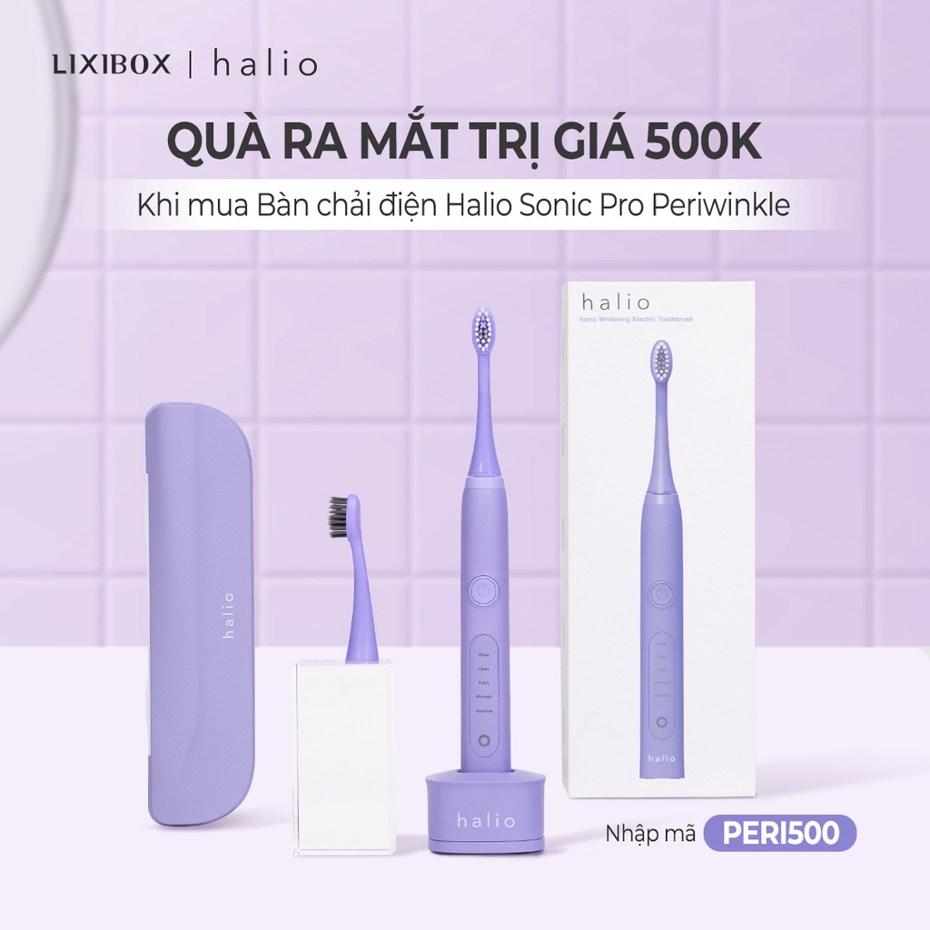 [Mã COSLXT5 giảm 10% đơn 600K] Combo Bàn chải điện Halio Sonic Whitening Toothbrush Periwinkle và Đầu bàn chải thay thế