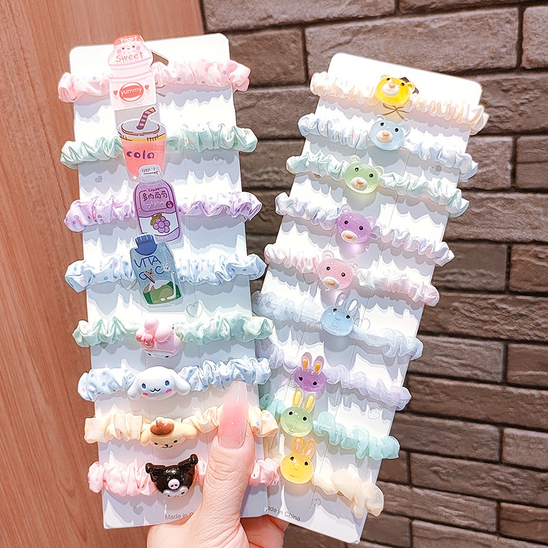 01 Dây cột tóc nhiều màu sắc màu ngẫu nhiên dễ thương hoạt hình phụ kiện tóc cho nữ