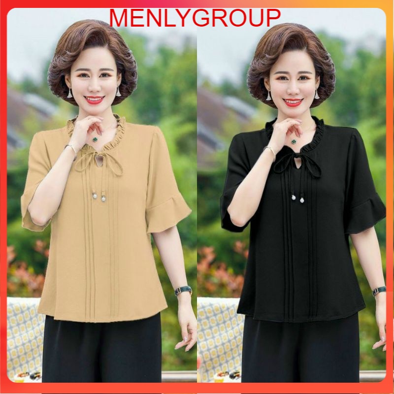 ÁO SƠ MI XẾP LY TAY LOE PHỐI CỔ BÈO CỘT NƠ