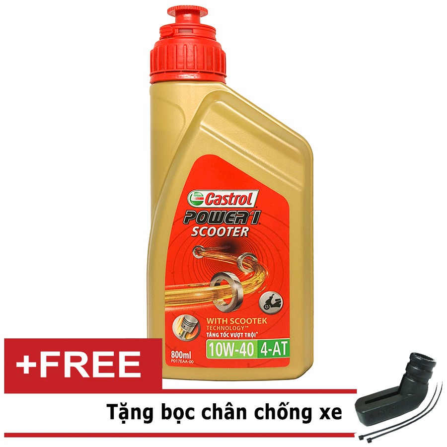 COMBO CASTROL TAY GA POWER SCOOTER 10W40 800M L ( 0.8 LÍT) - BỌC CHÂN CHỐNG XE