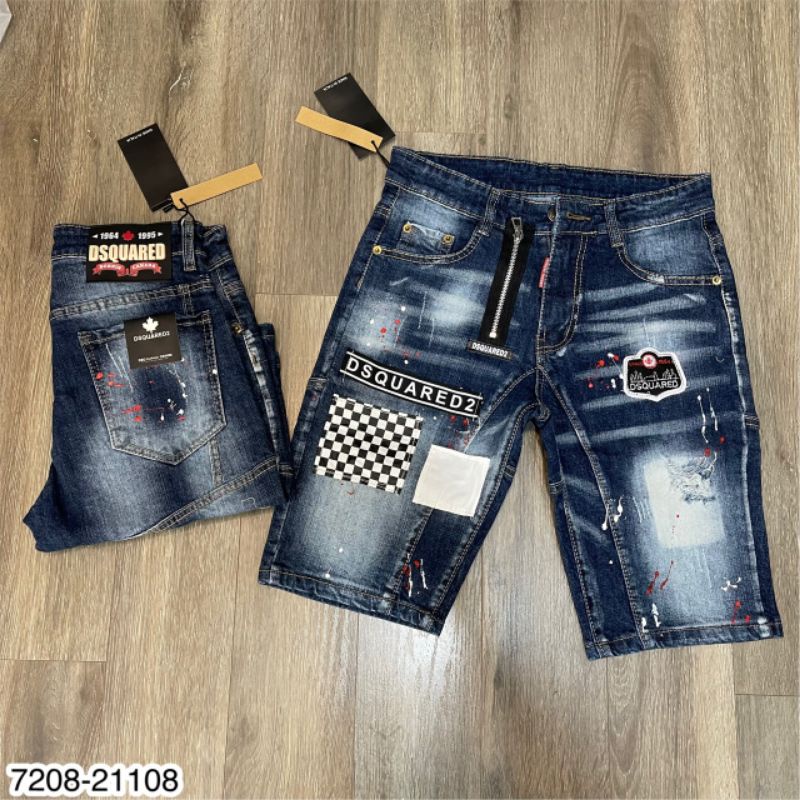 Quần short jeans nam cao cấp khoá lệch thêu logo