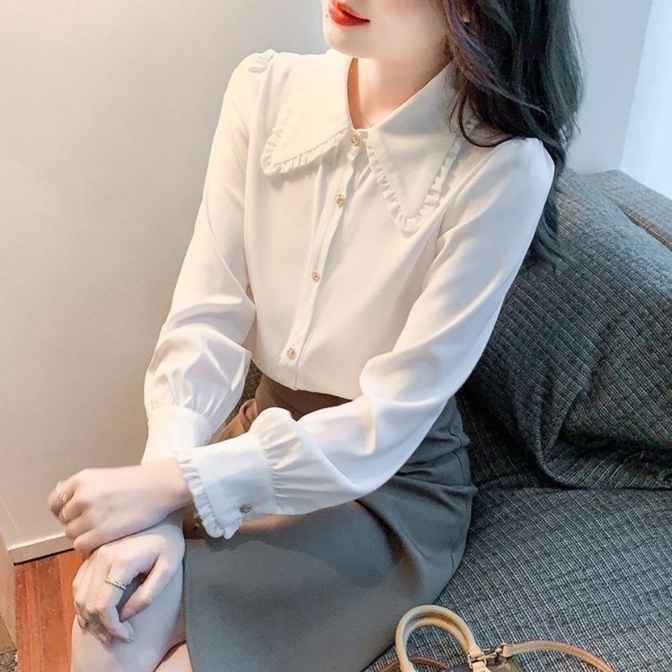 Áo Sơ Mi Voan Cổ Búp Bê Tay Dài Thanh Lịch Dành Cho Nữ