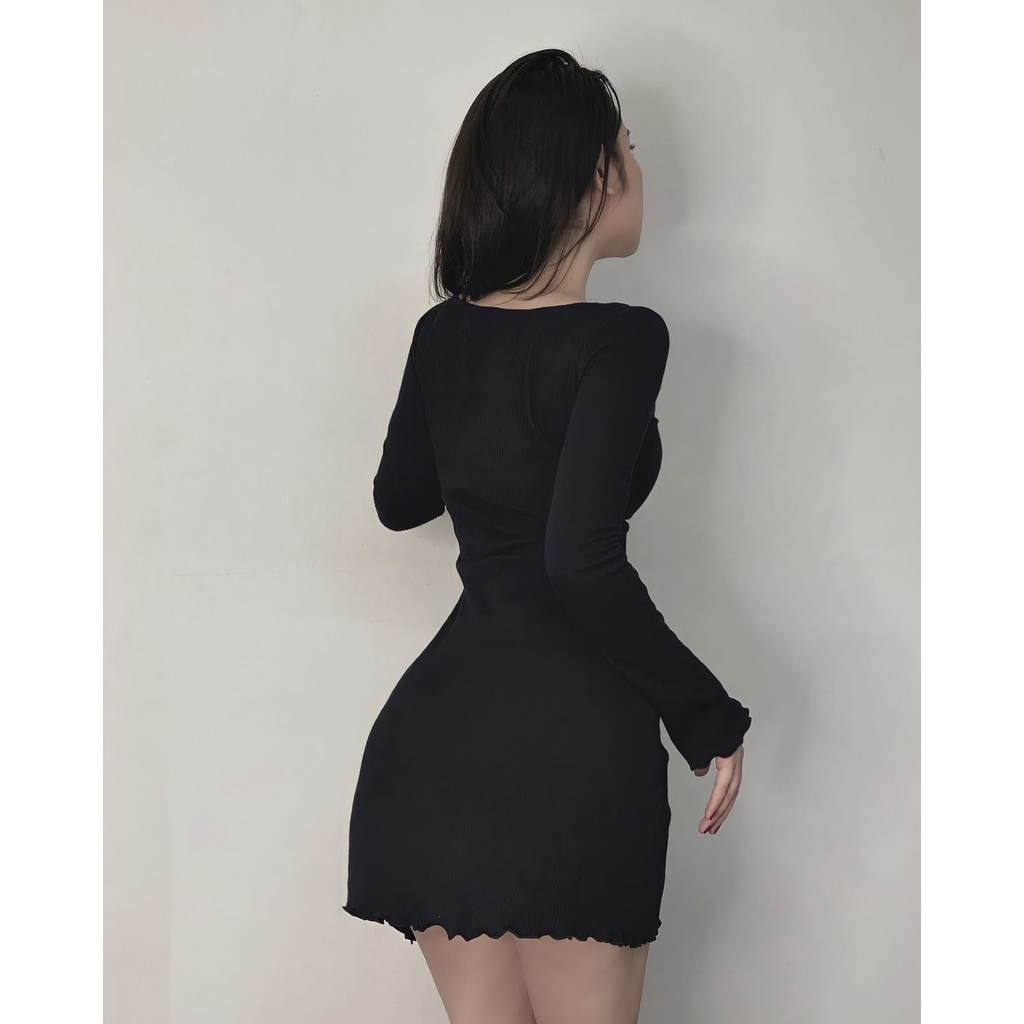 Đầm nữ body sexy tay dài váy đen tay xoè dễ thương chất thun gân co giãn cá tính thời trang carrotxinhdep | BigBuy360 - bigbuy360.vn