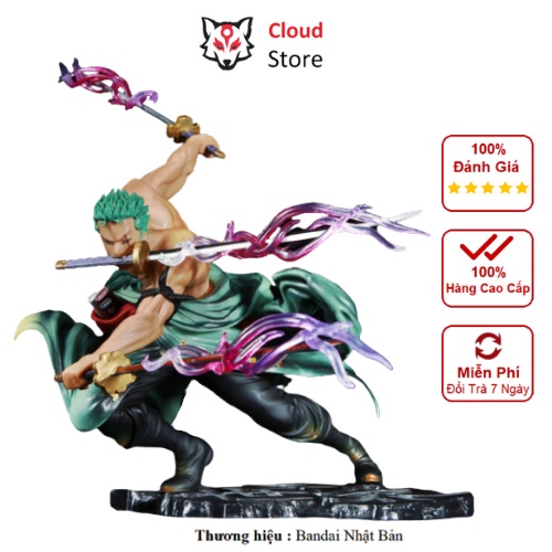 Mô hình One Piece Zoro chính hãng  bản cao cấp có 2 đầu CLOUD STORE cao 21cm nặng 800gram, figure one piece anime