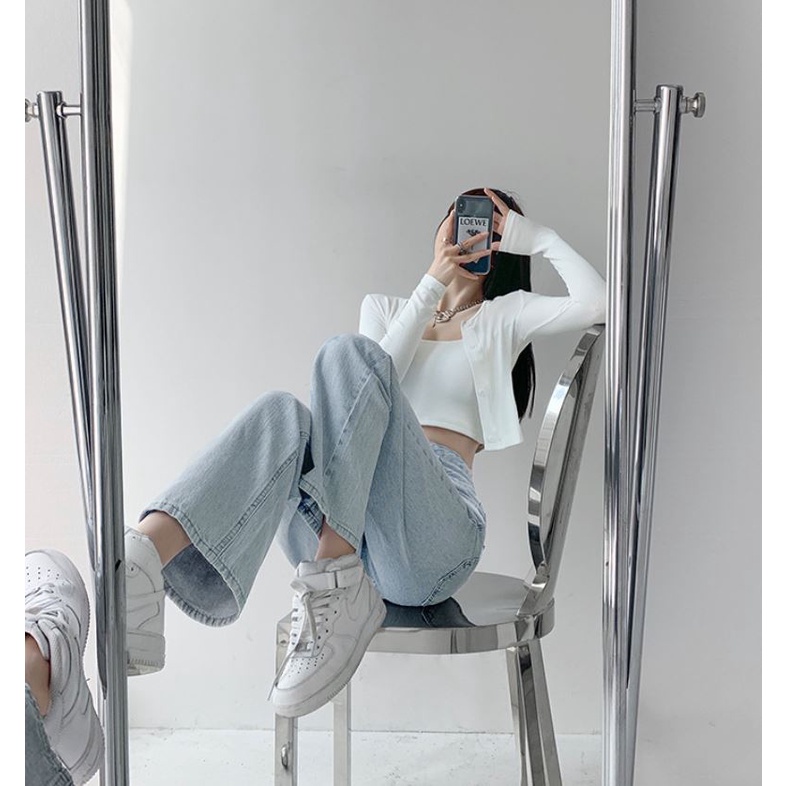 Quần Jeans Ống Rộng | Quần Denim Nữ Cạp Cao Dáng Suông Ống Rộng Trẻ Trung Sành Điệu Phong Cách Hàn Quốc | BigBuy360 - bigbuy360.vn