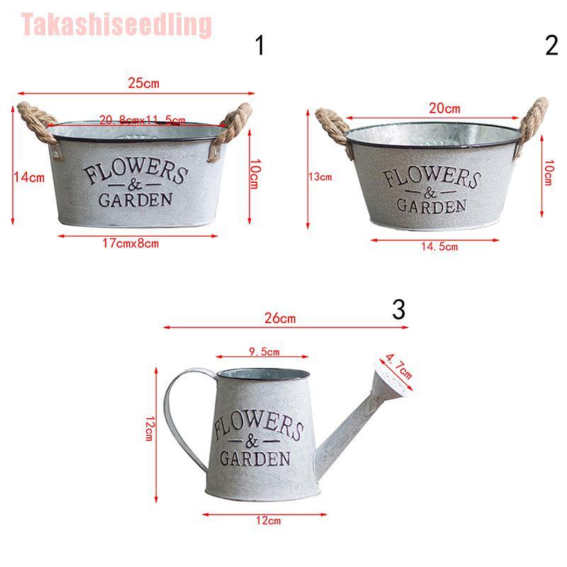 Chậu trồng cây bằng kim loại mạ kẽm có tay cầm phong cách vintage