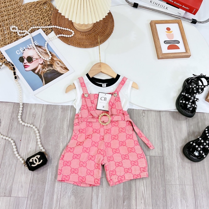 Set yếm quần gc kèm thắt lưng cho bé gái