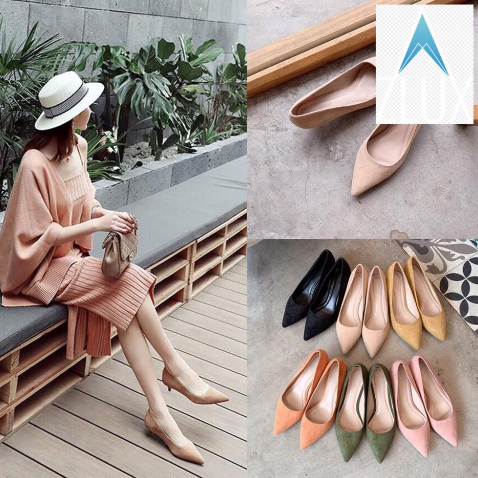 🛍️️🛒 Giày cao gót Zara Women gót nhọn 3p - Chất liệu da lộn GZR007 🛍️️🛒