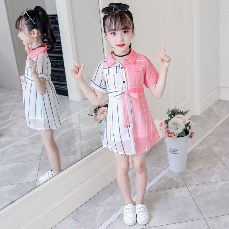 Bộ Áo Váy Voan Họa Tiết Kẻ Sọc Nhiều Màu Sắc Dành Cho Bé Gái