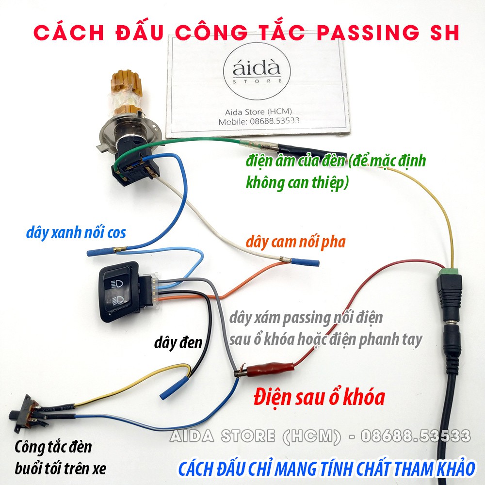 Công tắc passing SH kích thước zin - độ thêm tính năng passing cho xe máy Honda