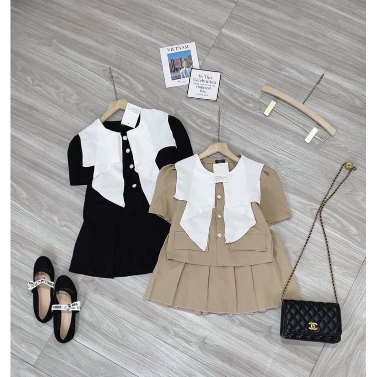 Ms: SP001003 Sét Áo Cổ Bèo Chân Váy Xếp Ly Bigsize Quỳnh Anh 55kg Đến 100kg (M/L/XL/XXL)
