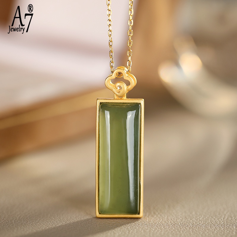 Vòng cổ Mạ Bạc 925 Đính Đá Ngọc Bích Màu Xám A7 S925