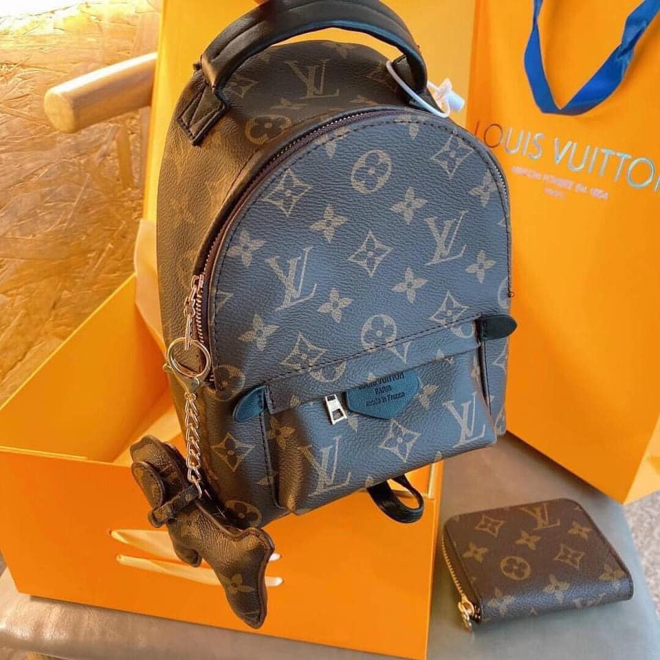 Balo lv hoa nâu kèm ví và chó hàng fullbox
