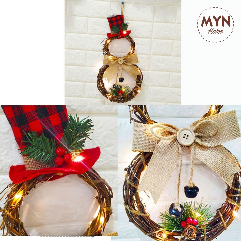 Vòng nguyệt quế người tuyết, tuần lộc trang trí Noel 20*40cm MYN Home