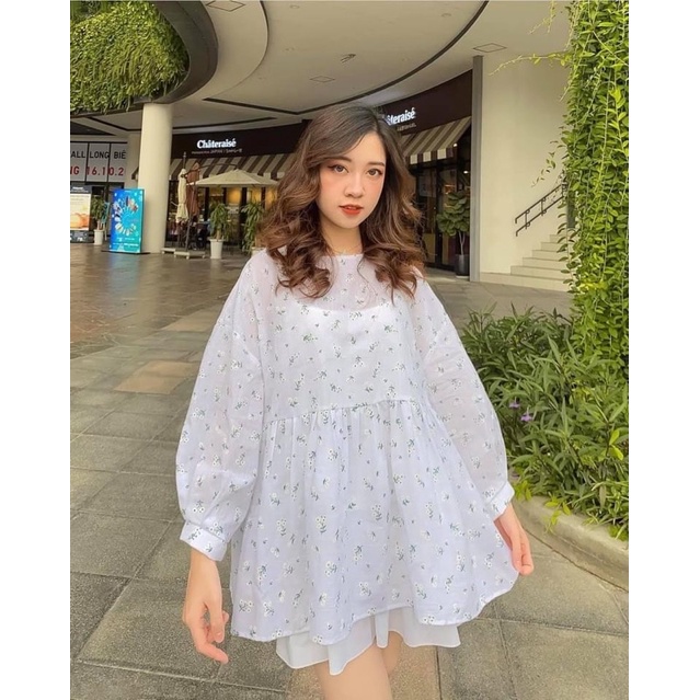 Áo sơ mi babydoll dài tay 2 màu - Áo dây trơn 2 màu
