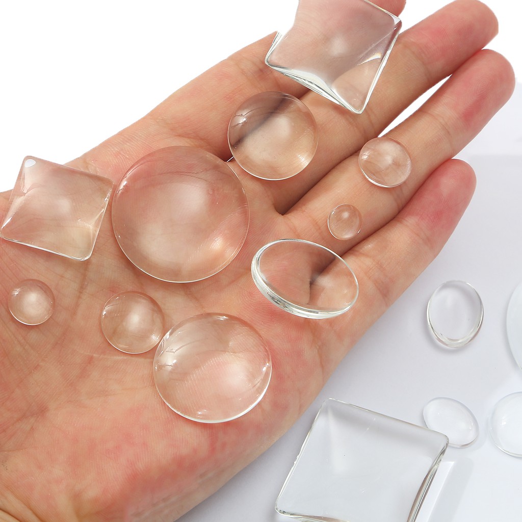 Mặt thủy tinh cabochon trong suốt đầu dẹt 8 12 20 25mm dành cho làm trang sức DIY