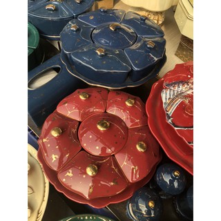 Khay Mứt Tết, Khay Đựng Bánh Kẹo [Sứ Cao Cấp], màu đỏ Tết Nguyên Đán, giao hàng an toàn