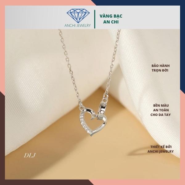 Dây chuyền trái tim rỗng đính đá, bạc ta sáng đẹp - An chi jewelry