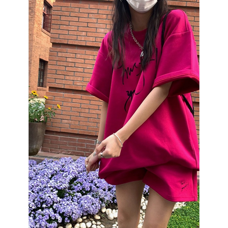 Bộ Đồ Thể Thao Áo Thun Tay Ngắn Dáng Rộng Phối Quần Short Cỡ Lớn Thời Trang Mùa Hè Cho Nữ