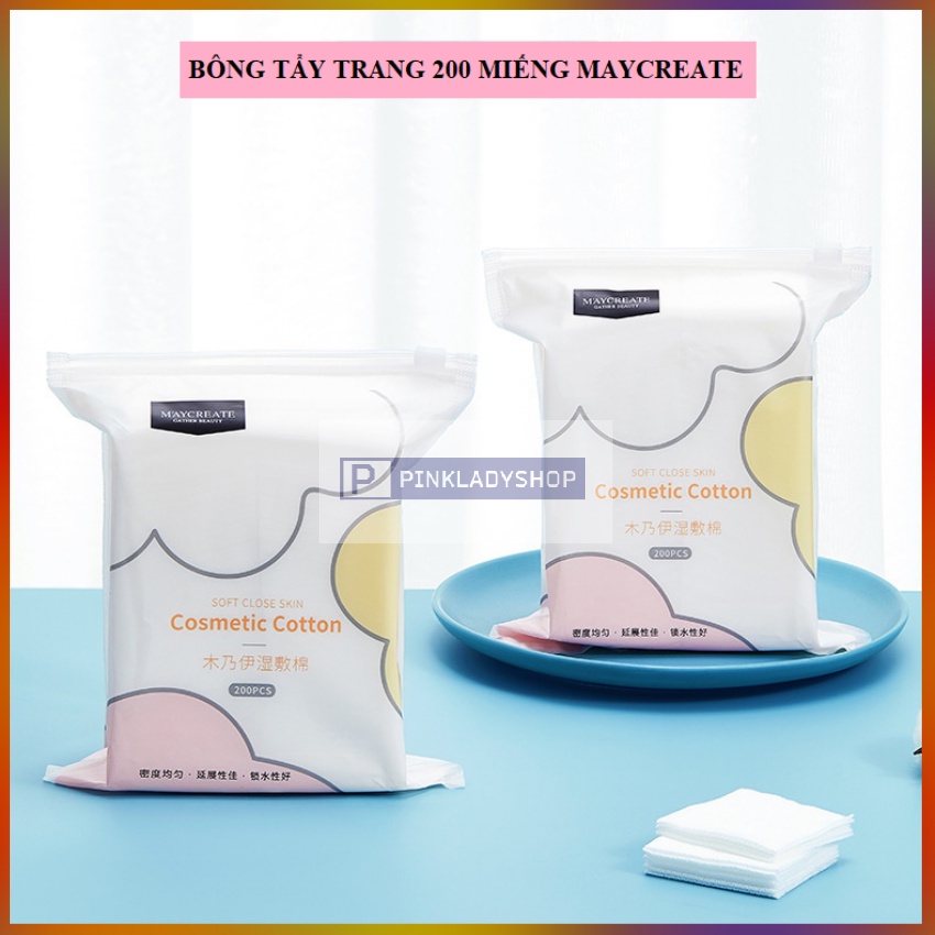 Bông tẩy trang ba lớp mềm mịn Maycreate 200 miếng