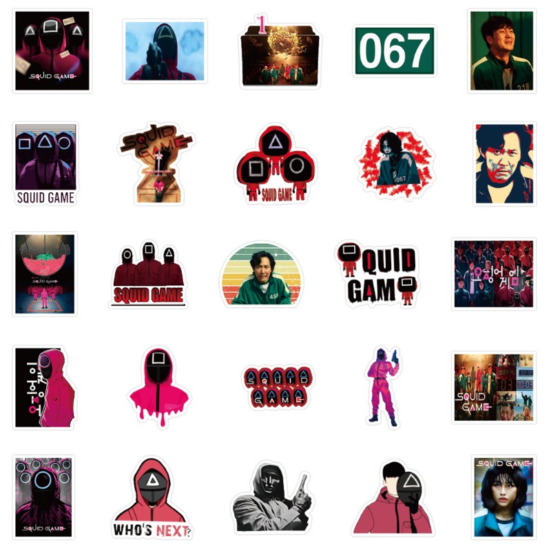 Set 50 hình dán họa tiết Squid Game hình tròn để trang trí cho sổ tay/ máy tính/ ván trượt/ điện thoại di động