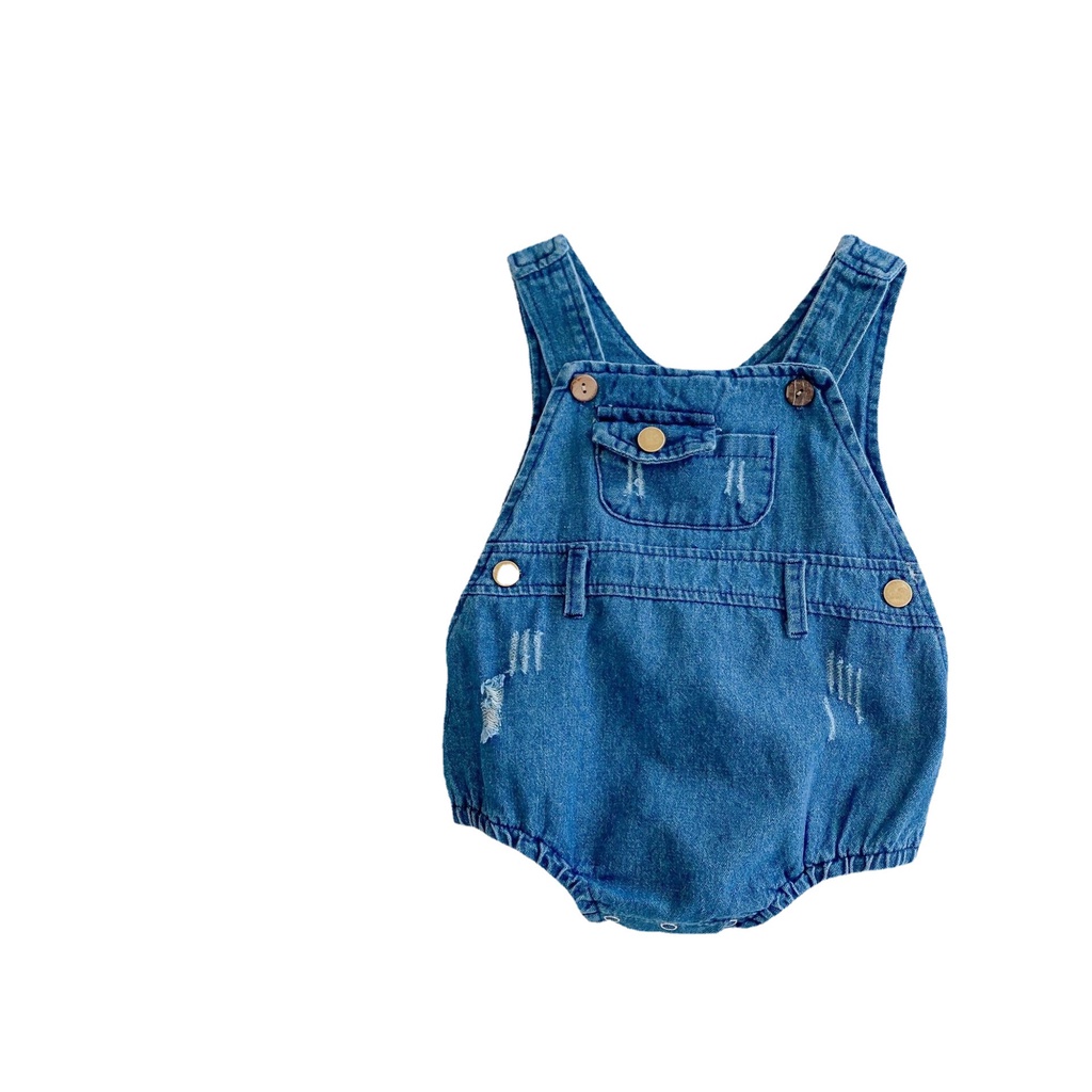 Bộ Áo Liền Quần Denim + Áo Thun Họa Tiết Kẻ Sọc Thời Trang Xuân Hè Dành Cho Bé 2022