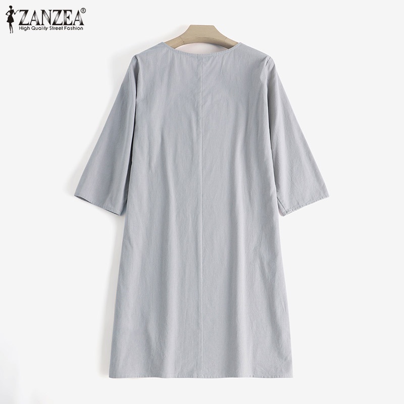 Đầm Chữ H Màu Trơn Tay 3 / 4 Thời Trang Nữ ZANZEA