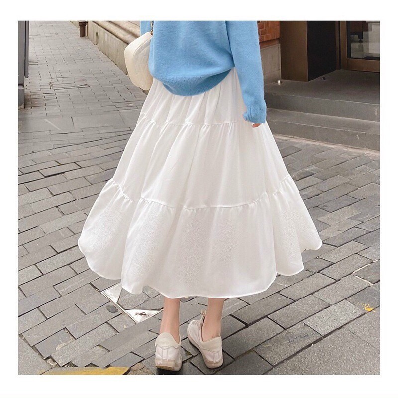 Chân váy voan xoè dáng dài phong cách ulzzang thời trang nữ có lót trong màu trắng đen | BigBuy360 - bigbuy360.vn