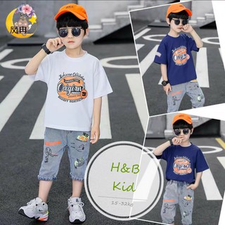 Set bộ đồ bé trai: áo cotton mịn+ quần bò lửng phong cách Hàn Quốc cho bé trai V21, quần áo cho bé Namkidshop