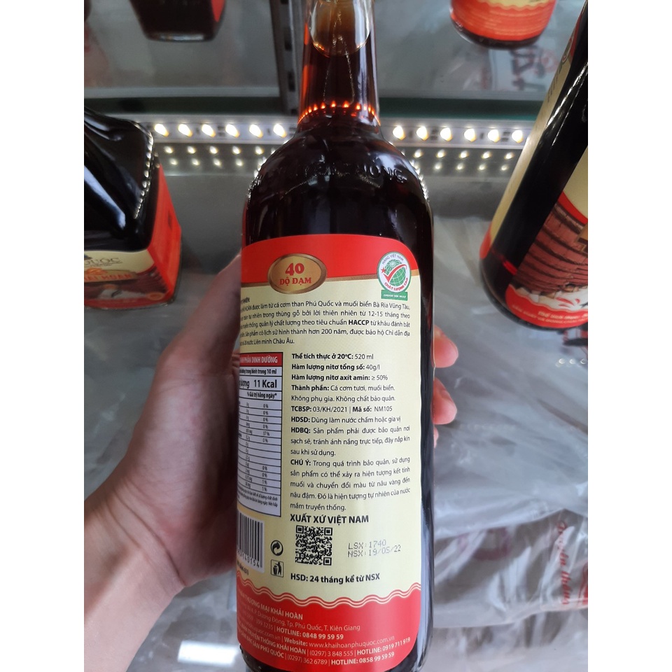Nước Mắm Khải Hoàn Chai Thủy Tinh 520ml 40 Độ Đạm