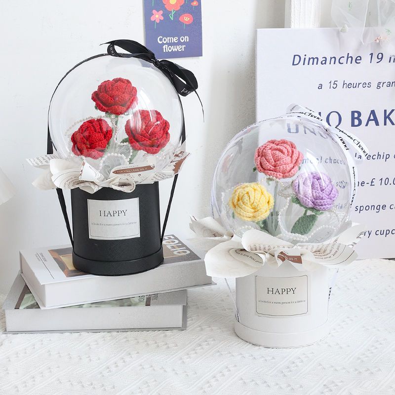 [Không Hoàn Thiện Sản Phẩm] Xô Đựng Hoa Hồng Đan Len Thủ Công Sáng Tạo Làm Quà Sinh Nhật Cho Bạn Gái