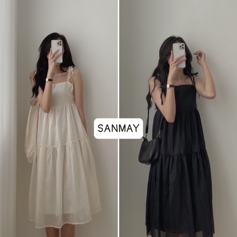 Đầm Voan 2 Dây Suông SANJOLI Váy BabyDoll Thiết Kế Cao Cấp Nhiều Lớp, Đi Chơi, Dự Tiệc Cưới Sang Chảnh Trắng, Đen VD042