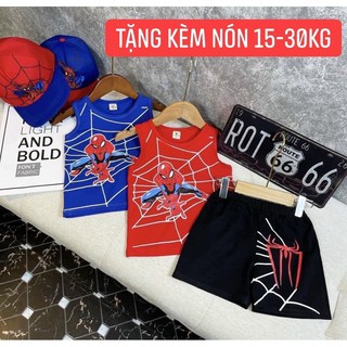 Sét ba lỗ Siêu Nhân Người Nhện Kèm Mũ cho Bé trai ( Xanh, Đỏ)