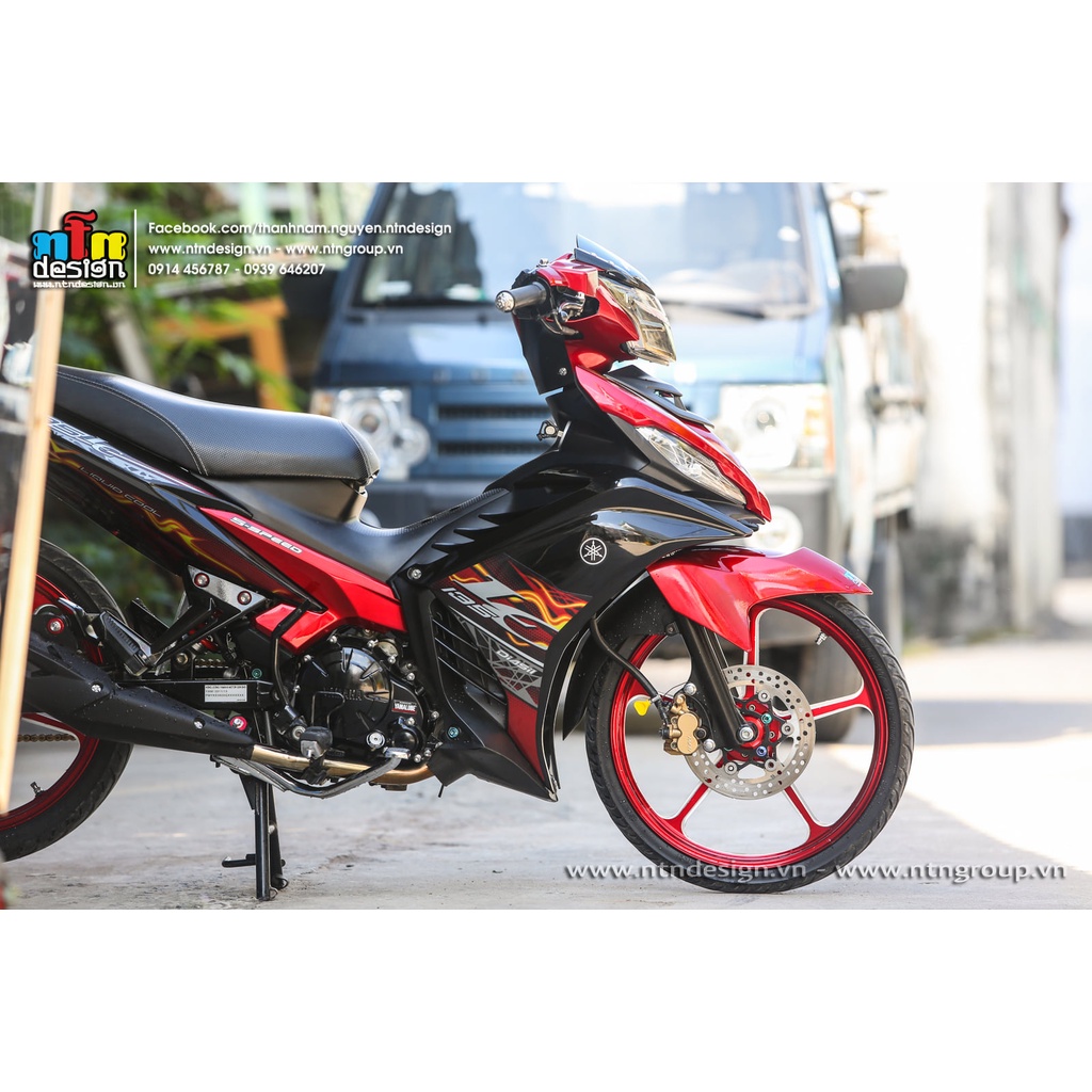 Tem Rời Dán Xe Exciter 135 2011 Mẫu Hoa Văn Đỏ Vàng Chữ 135 LC Cực Đẹp, Hàng 3 Lớp Chất Lượng Cao ,Team Decal
