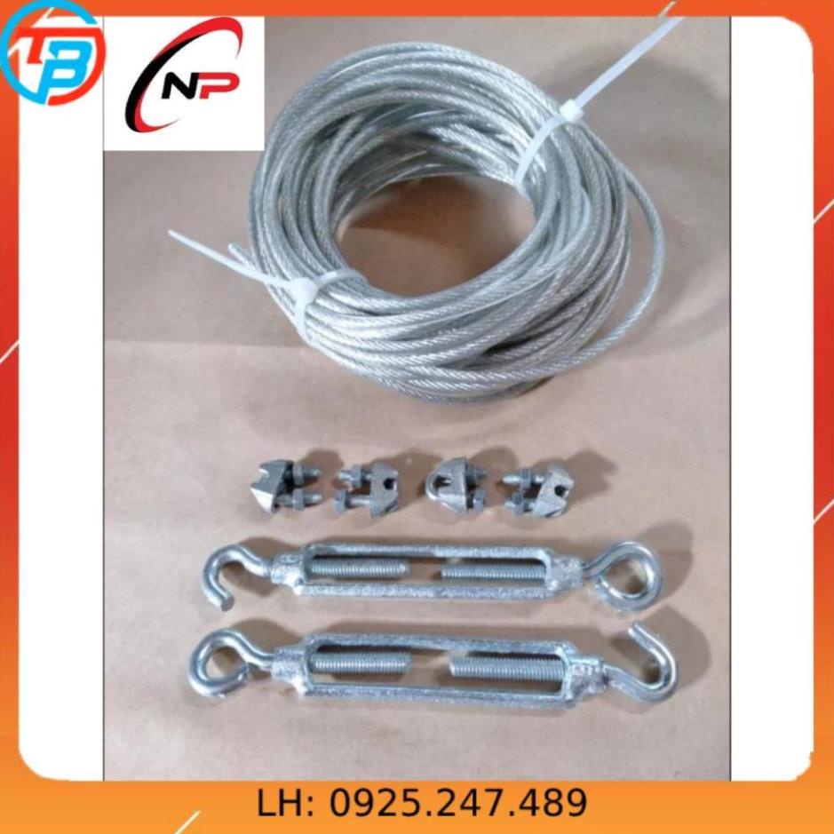 10 Mét Cáp Bọc nhựa 3mm tặng kèm 1 tăng đơ,2 ốc siết cáp.Làm dây phơi quần áo chống hoen rỉ..kimkhinhatphat