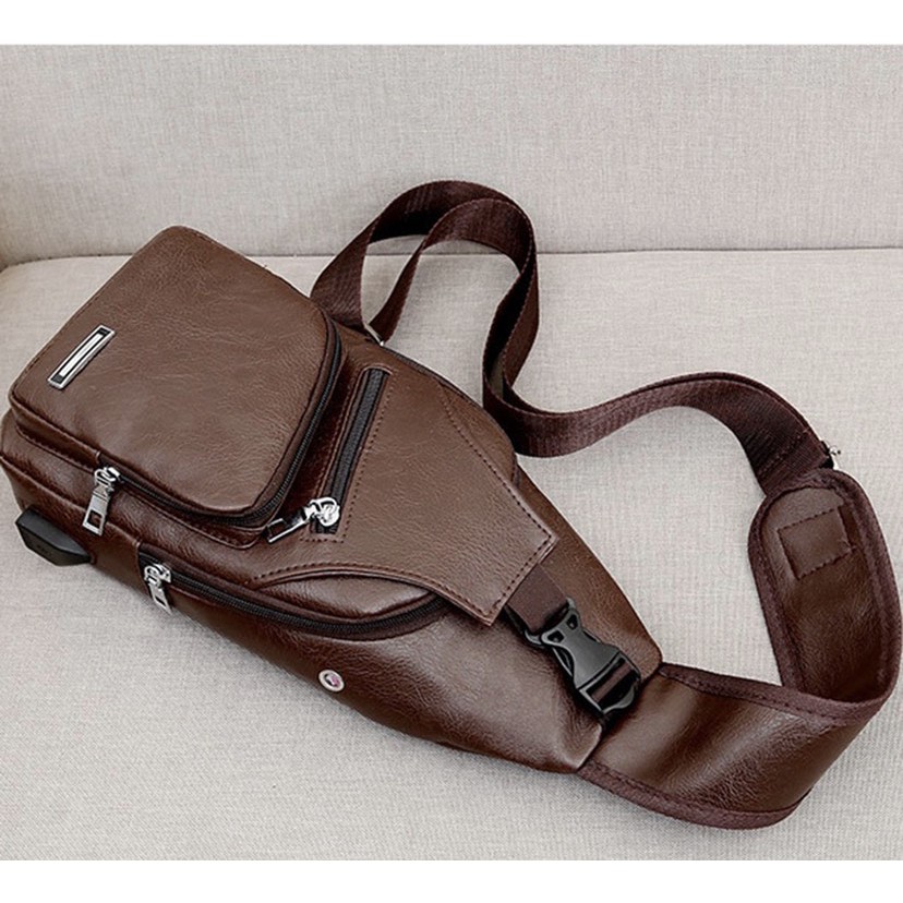 Túi đeo chéo nam - Túi da có sạc usb tai nghe tiện lợi thời trang | BigBuy360 - bigbuy360.vn