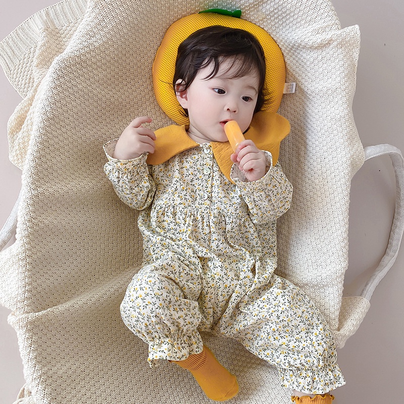Áo Liền Quần Cổ Búp Bê In Hoa Cho Bé Gái Sơ Sinh Từ 0-24 Tháng Tuổi