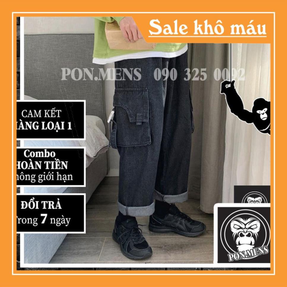 Quần jean túi hộp unisex nam nữ ống rộng màu đen cao cấp 2021 Pon.mens -b11