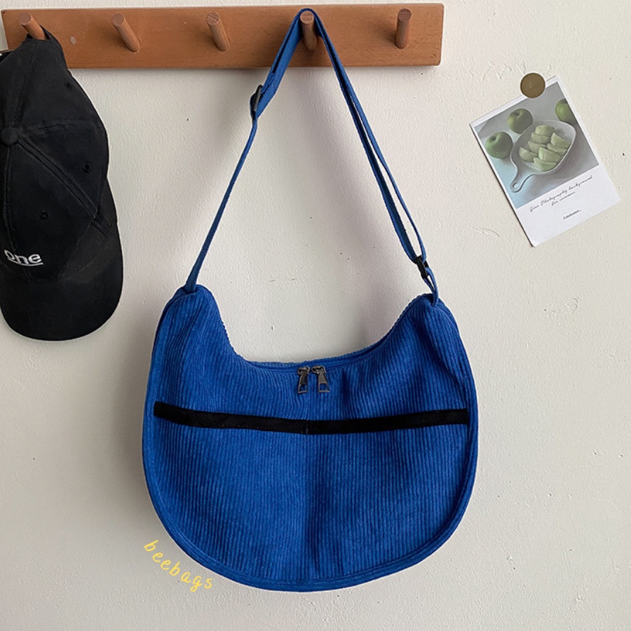 Túi Đeo Chéo Cá Tính Vải Nhung Đi Học, Đi Chơi Phù Hợp Mọi Outfit | TX28 | Túi Xách Unisex Basic Màu Xanh Dương Và Đen