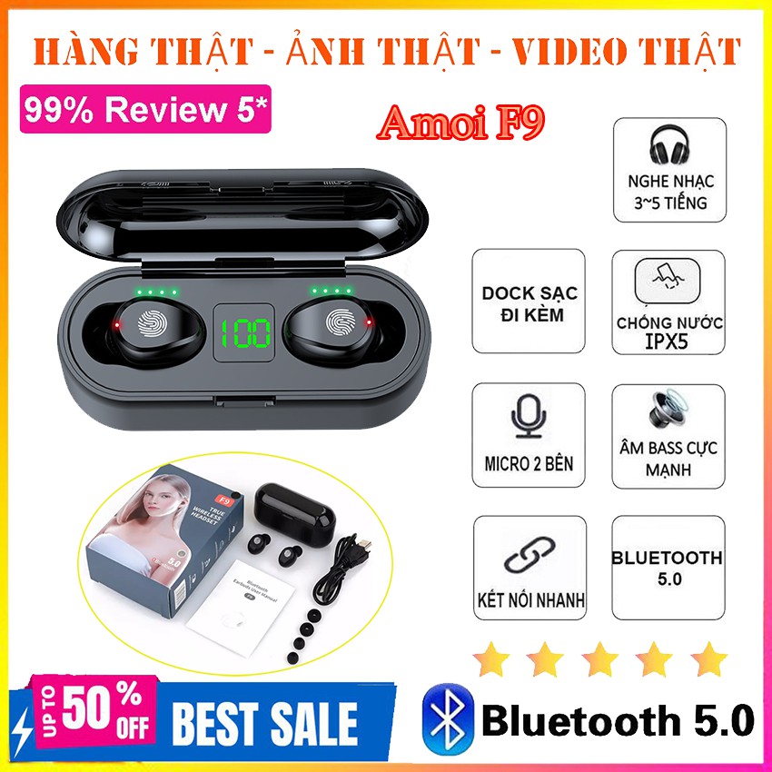 [Bảo Hành 12 Tháng] Tai nghe Bluetooth AMOI F9 | bản QUỐC TẾ | nút cảm ứng | Bluetooth 5.0 | Pin 280 giờ | BigBuy360 - bigbuy360.vn