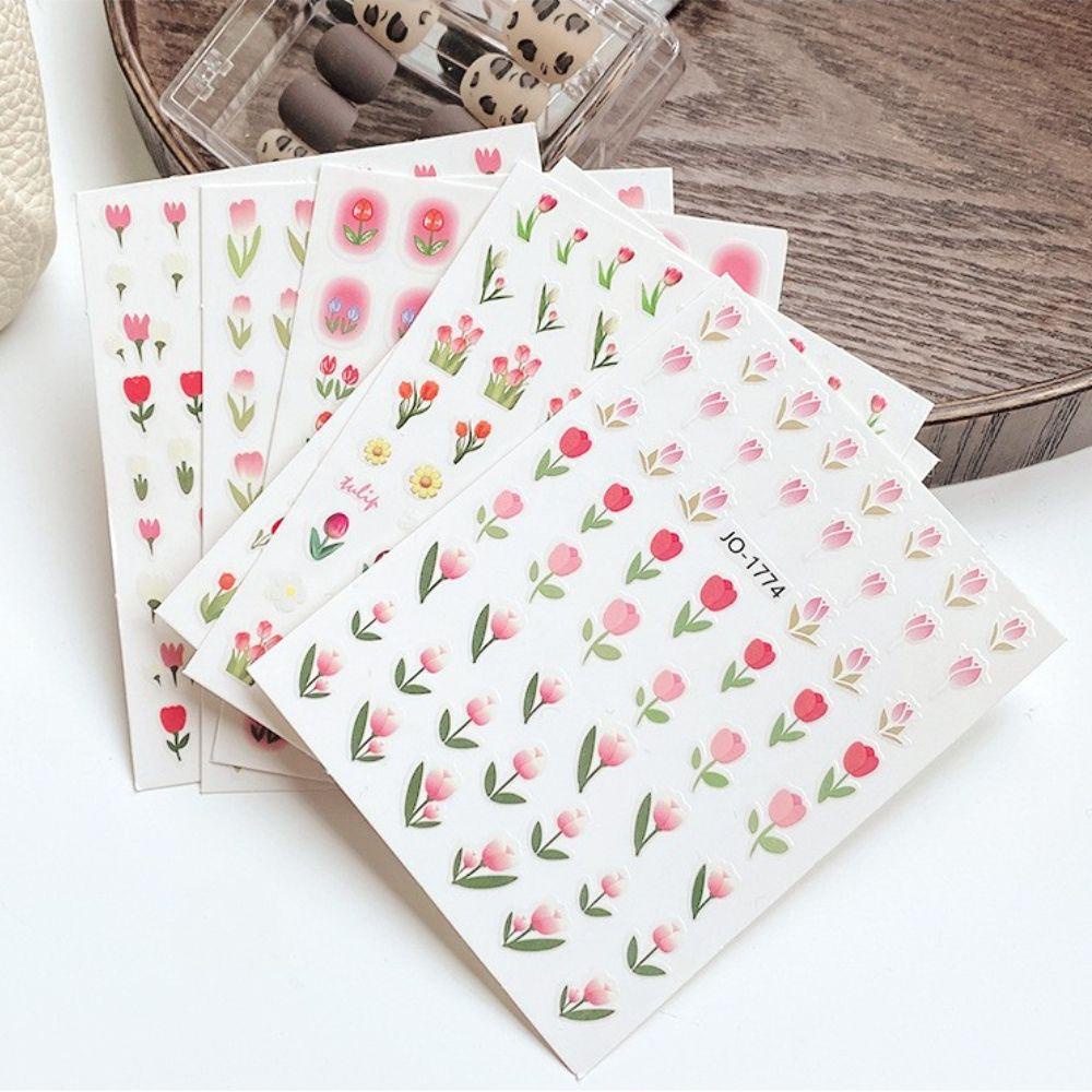 Miếng Dán Trang Trí Móng Tay 3D Hình Hoa Tulip Màu Hồng Xinh Xắn