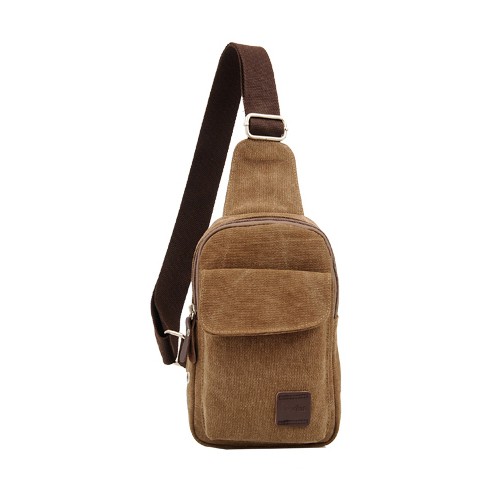 Túi đeo chéo nam để điện thoại ví vải bố mini tiện dụng N90-N (Nâu)