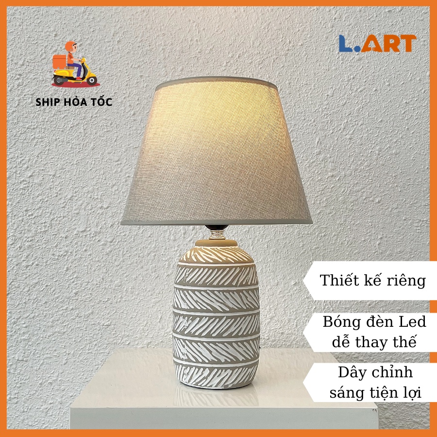 Đèn ngủ trang trí phòng ngủ đèn bàn vintage chất liệu gốm sứ thủ công chỉnh sáng tiện lợi DS-TL9614