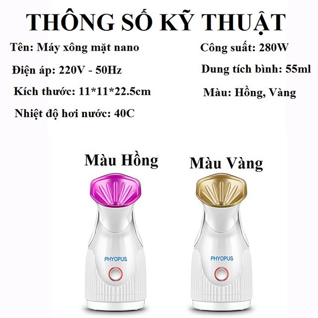 Máy xông mặt hơi nóng mini chính hãng loại tốt cao cấp PHYOPUS - Aka mart