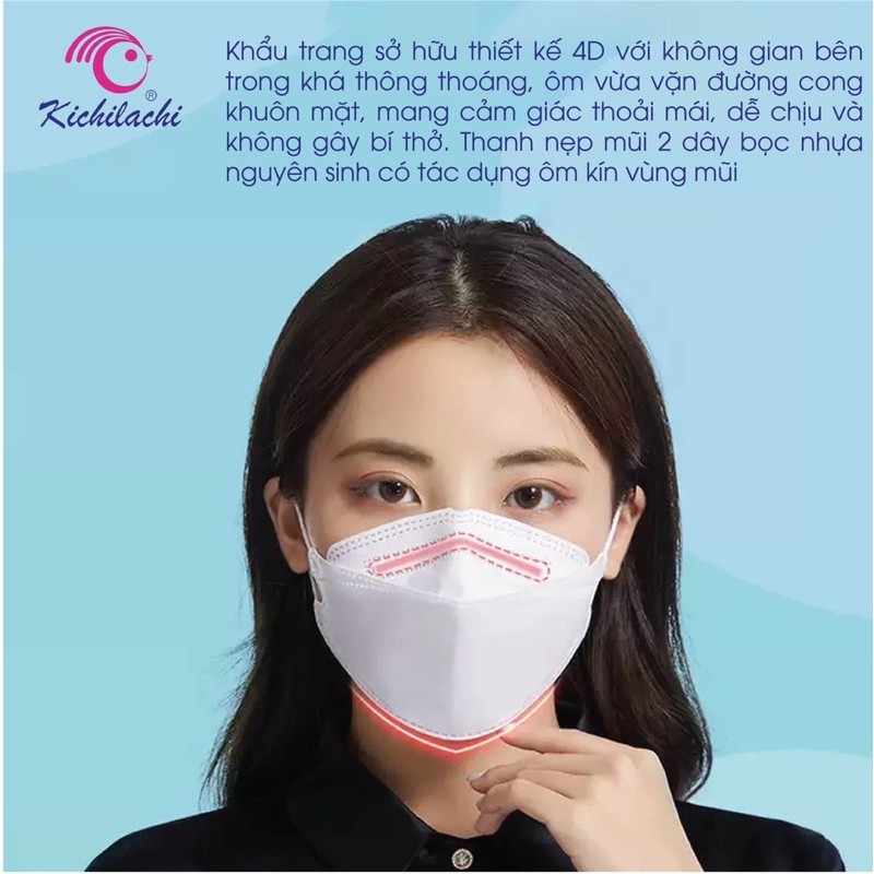 Khẩu trang Kichi 4D Mask kháng khuẩn an toàn [Set 5 chiếc][Cam kết hàng chính hãng]