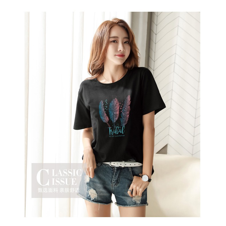 Áo Thun Nữ Cổ Tròn 🛒FREESHIP️🛒 Áo phông nữ thun cotton, mịn, mát, sành điệu in hình lông vũ - Mã M92 | BigBuy360 - bigbuy360.vn